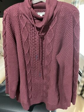 L.L. Bean Women's Plum Cable Knit Cowl Sweater